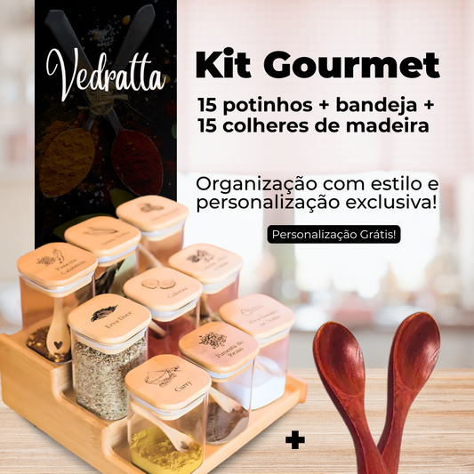 Kit 15 Potes Organiza Gourmet™ + Gravação a Laser (PERSONALIZADA) + Bandeja | Só até 23:59!