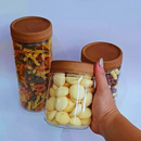 Kit 3 Potes Com Tampa Rosca Amadeirado 650ml/1100ml/1400ml