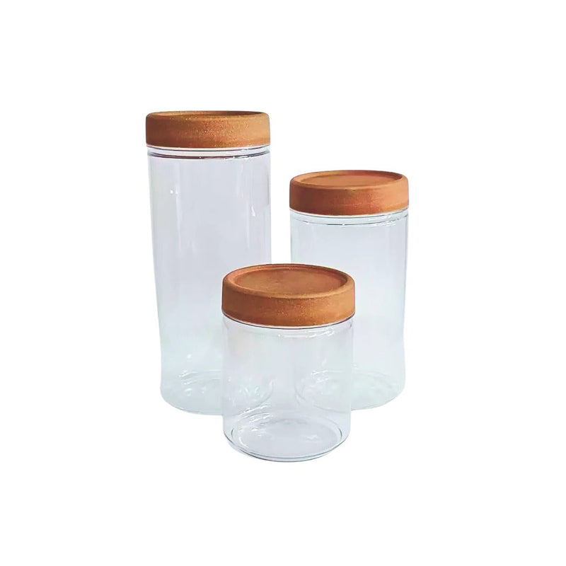 Kit 3 Potes Com Tampa Rosca Amadeirado 650ml/1100ml/1400ml